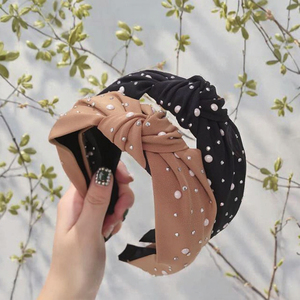 2021 Fashion Women's Handmade <b>Plastic</b> <b>Sweet</b> Style Fixed Hair Headband Shining Pearls Rhinestone Ornament Middle Knot Turban Hair - Product Image 3