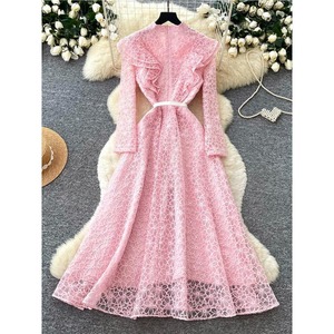 Soldes d'usine : Robe midi élégante en dentelle tissée florale respirante pour femme – Modèle décontracté, un best-seller ! - Product Image 2