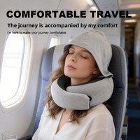 Oreiller de voyage pour le cou avec capuche pour avion, en mousse à mémoire de forme, soutien de la tête et du cou pour les longs trajets et la détente au bureau