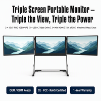 Moniteur portable triple écran AHXJKA 15,6 pouces 1920x1080 IPS USB-C – Configuration triple écran à câble unique pour le trading et le travail quotidien