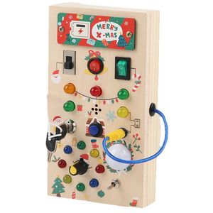 Jouets <span class=keywords><strong>Montessori</strong></span> en bois, planche d'activités éducative pour enfants avec lumières LED et boutons, design joyeux Noël, pour les enfants de 0 à 3 ans - Product Image 1