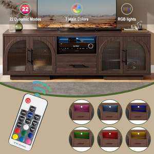 Mueble de <span class=keywords><strong>TV</strong></span> Moderno Europeo con Estantes Ajustables, Acabado en Madera con Imitación a Mármol, Centro de Entretenimiento para Sala de Estar, Luces LED, Vidrio Arqueado - Product Image 6