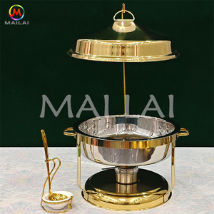 Plats à soupe Traiteur Roll Top Cover Fuel Holder Lid Silver and Gold Round Luxury in <span class=keywords><strong>Dubai</strong></span> Chafing Dish - Product Image 3