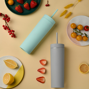 Peinture caoutchouc pour boissons, gobelet à Double paroi droit avec paille en plastique, Logo personnalisable, bouteille sans BPA, de haute qualité - Product Image 4