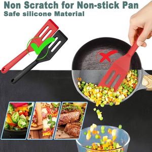 Ensemble de 4 mini spatules en silicone à fentes, rouge et noir, résistantes à la chaleur, ustensiles de cuisine - Product Image 5