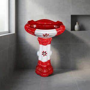 Lavabo sur pied carré en céramique rouge décoratif grande taille pour salle de bain, centre commercial, villa et hôtel - Product Image 3