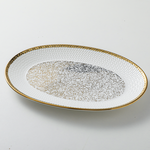 Ensemble de plats de service à dessert ovales irréguliers en céramique à bord doré, vaisselle de luxe en porcelaine du Moyen-Orient pour la restauration - Product Image 3