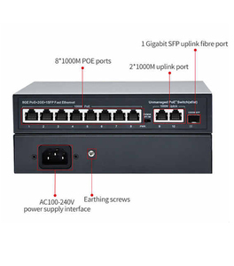 Switch PoE standard PSE 8 ports 1000 Mbps, 8 PoE+ 2 Gigabit Uplink + 1 port SFP, 120 W, non géré, alimentation IEEE802.3AF/AT, VLAN - Product Image 1