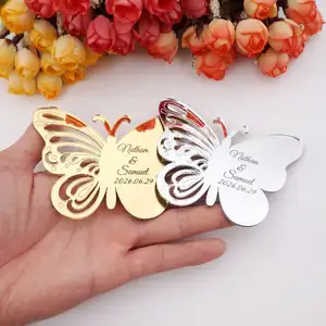 Specchio acrilico farfalla tag nome personalizzato data festa regalo decorazione della casa biglietto d'invito matrimonio personalizzato