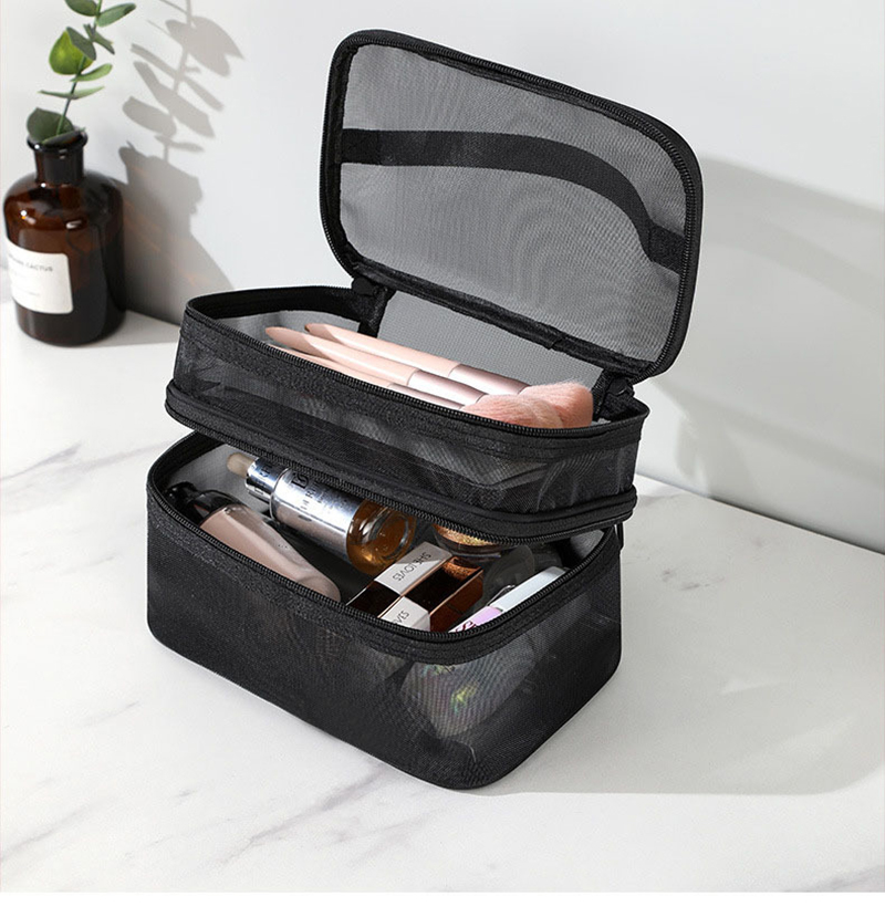 Fashion Net Mesh Cosmetic Bag Multi-layer Portable Travel Bag Large Capacity Toiletry Storage Bag