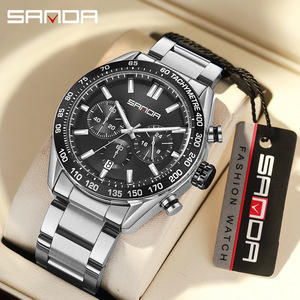 Reloj de Cuarzo Redondo para Hombre SANDA 5501, Esfera de 43 mm, Correa de 20 mm, Estilo Moderno y Ejecutivo, Resistente al Agua, con Fecha, Correa de Acero Inoxidable - Product Image 4