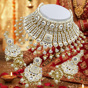 <b>Indian</b> Traditional High Quality Ethnic Gold Plated Kundan Pearl Necklace Earring Set Trendy Women Girls Wedding Party - Product Image 3