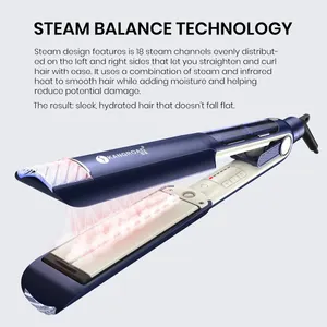 Professional Planchas De Cabello Fast Heating Dual Voltage Nano Titanium Tourmaline Infrared And Steam Flat Hair Straightener