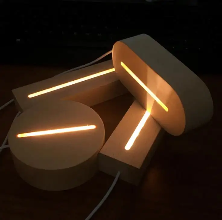 32cm 12.6 inches Long Beech Wood LED 3D Night Lamp Display for Blank Writing Acrylic Pamma Sheet for Hotel Exhibition Advertise