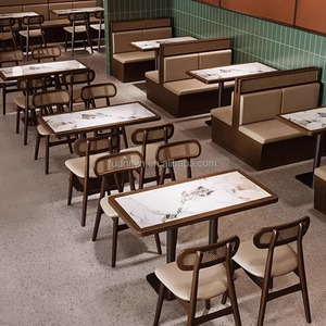 Lujoso marco de madera maciza cabina sofá Silla de ratán PU Borde de cuero mármol Mesa restaurante café Hotel muebles conjunto - Product Image 2