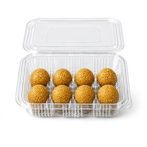 Crystal-<b>clear</b> Recyclable Food Grade PET Laddoo Mooncake Tray 600 ML Capacity Hinge <b>Container</b> Customizable Printing Bakery Sweets - Product Image 1
