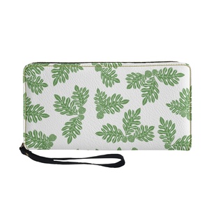 Latest Design Custom Hawaiian Style Ulu Breadfruit Hawaiian Print Pu Leather Zipper Long <strong>Wallet</strong> With Hand Strap Print on Demand - Product Image 4