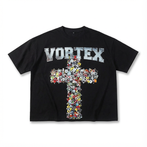 T-shirts unisexes en coton de gros pour hommes, logo imprimé, poids lourd, surdimensionnés, de haute qualité, respirants, écologiques, t-shirt noir court - Product Image 2