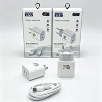 Chargeur rapide double USB-C 45W avec câble Type-C, prise EU/US, charge rapide USB Type-C PD 45W, adaptateur de voyage USB-C pour téléphone portable