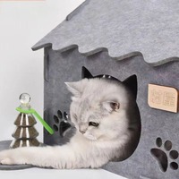 Lit pour chat en feutre en forme de maison, durable, pliable, chaud, motif empreintes de pattes, universel quatre saisons