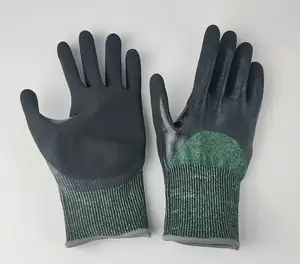 YUALN 18 Gauge Cut Resistant 3/4 Dip Nitrile Coated Work Gloves With Green Knit Shell And Premium Nitrile Coated