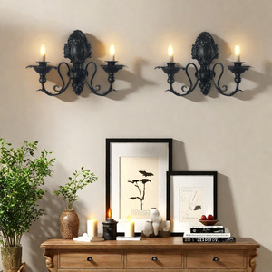 American Retro Black Wall Mounted Candle <b>Holder</b> E14 Incandescent Bulb Switch <b>Control</b> Background Wall Decoration - Product Image 3