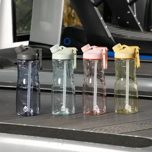 1L Clear Plastic Tritan Fles Water Met Plastic Deksel En Stro