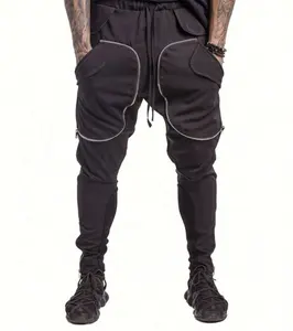 Wholesale jogger cargo pants men pockets zipper-Stylish Fashion Mens Streetwear Cargo Pants Zip Multi Pocket Black Zipper For Man 2022