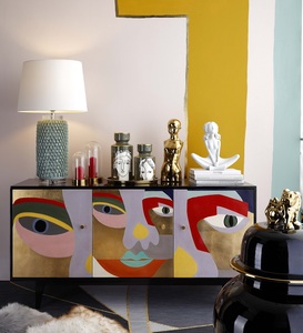 Mobile Porta Vini in Legno Massello Stile Americano <span class=keywords><strong>Moderno</strong></span> Antico per Soggiorno, Camera da Letto e Hotel <span class=keywords><strong>con</strong></span> Dipinto Astratto Colorato - Product Image 1