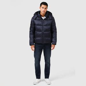 Vestes matelassées à capuche pour hommes personnalisables 2025, tissu polyester de haute qualité, couleur marine unie, taille plus, veste à bulles pour l'hiver - Product Image 1