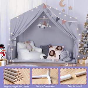 Tente de jeu portable en forme de château de princesse, petite tente d'été carrée en coton pour enfants, maison de jeu pour enfants - Product Image 6