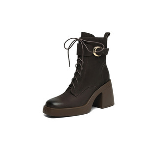 Zapato Artesanal de Una Sola Pieza con Hebilla Grande, Estilo Retro, Tacón Redondo, Cuero Genuino, Impermeable, Duradero, Suela Blanda Antideslizante - Product Image 2