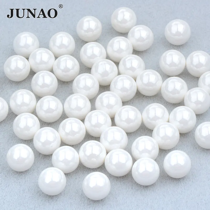 JUNAO Großhandel 3mm 6mm 8mm 10mm 12mm Imitation Shell Pearls Kunststoff Perlen Perlen Weiße runde Perlen für Hochzeits kleid