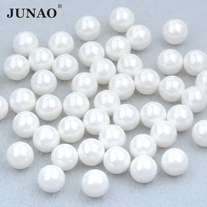 JUNAO批发3毫米6毫米8毫米10毫米12毫米仿壳珍珠塑料珍珠珠白色圆形珍珠用于婚纱