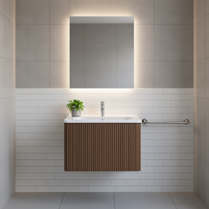 Mueble de Baño Moderno de 24 Pulgadas con Lavabo de Cerámica Blanco y Rayas de Nogal, Montado en la Pared, Flotante, Preensamblado - Product Image 2