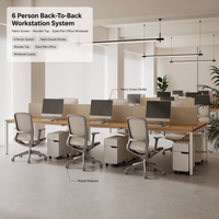Système de bureau en poste de travail continu pour 6 personnes avec cloison en tissu et plateau en bois pour bureau à aire ouverte - Vente en gros