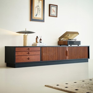 My Nest French Retro Style TV Cabinet Black Solid Wood Storage Vintage Floor Standing Living Room Furniture - Product Image 3