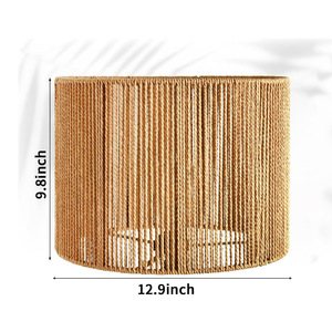 Abat-jour en rotin cylindrique, fait main, style rétro, accessoire de lampe écologique de style asiatique - Product Image 2