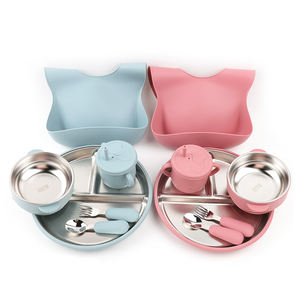 Bol d'apprentissage pour bébé en silicone et acier inoxydable, avec ventouse puissante, sans BPA, pour l'éveil alimentaire, facile à nettoyer, pour enfants - Product Image 1