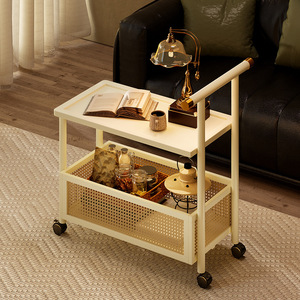 Chariot de rangement vintage en bois à 2 niveaux avec roulettes pour cuisine, bureau ou chambre d'enfant - Product Image 4