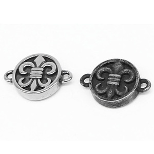 Composants de bijoux ronds en acier inoxydable yunnique avec motif Fleur de Lys pour la fabrication de bracelets, 12 mm, style rétro - Product Image 2
