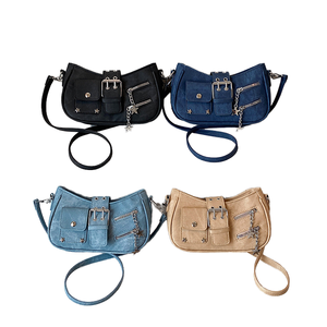 Bolso de Hombro de Mezclilla Vintage con Efecto Desgastado para Mujer, Novedad de Verano, Correa Única, Cremallera Oculta, Poliéster - Product Image 1