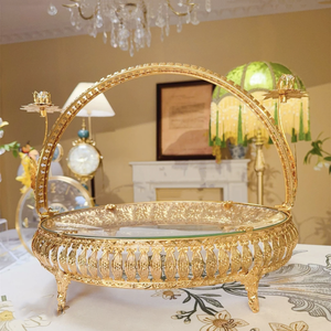 Panier <span class=keywords><strong>à</strong></span> <span class=keywords><strong>fruits</strong></span> de luxe multifonction <span class=keywords><strong>en</strong></span> métal doré et <span class=keywords><strong>verre</strong></span> avec poignée, décoration écologique pour la maison, idéal pour les mariages et les fêtes, MOQ 12 pièces - Product Image 4