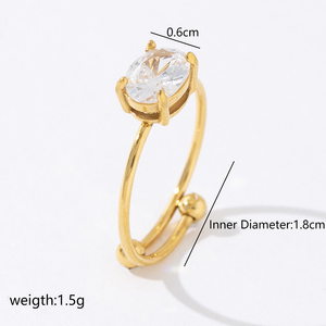 Joyería de dedo chapada en oro de 18K, anillo de acero inoxidable ajustable de Zirconia cúbica blanca elegante sin deslustre coreano - Product Image 2