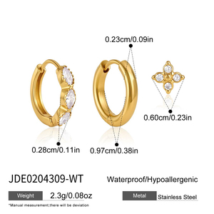 ชุดต่างหูเพชรซิร์โคเนียสีขาว 3 ชิ้น J&D Jewelry Sweet  ทอง 18K PVD สแตนเลสสตีลกันน้ำ รูปทรงมาร์คีส์แบบห่วงและแบบติดหูรูปโคลเวอร์ ของขวัญ - Product Image 6