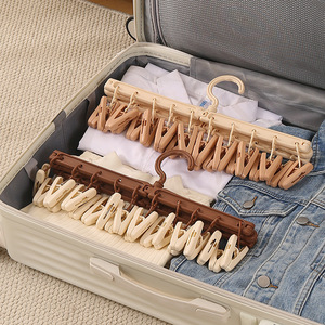 Multi Functional Telescopic Sock Drying Rack With <b>Clips</b> And <b>Hooks</b> For Balcony Use Rectangle Design Brownish White Color - Product Image 2