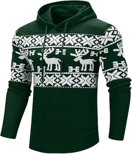 <b>Christmas</b> Apparel Men's Vintage Lined 100% Cotton Hooded Sweatshirt Long Sleeve Soft Custom Logo Solid Knitted Pullover Hoodie - Product Image 2