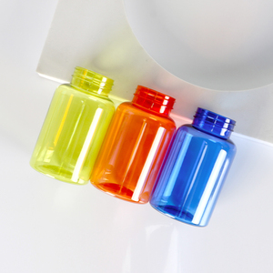Customized Transparent Red Yellow Blue Capsule Bottle Pharmaceutical <b>Packaging</b> PET Plastic For Health Products With Screw Cap - Product Image 2