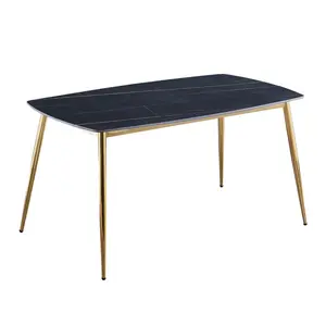 Modern paslanmaz çelik altın bacak mermer taş üst yemek masaları yemek odası mobilyası yemek masası
