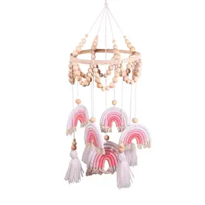 Lovely Design Cotton Cot Mobile Rainbow Hanging Wall Cloud diy Macrame Mobile With Bamboo Frame Wholesale From Vietnam